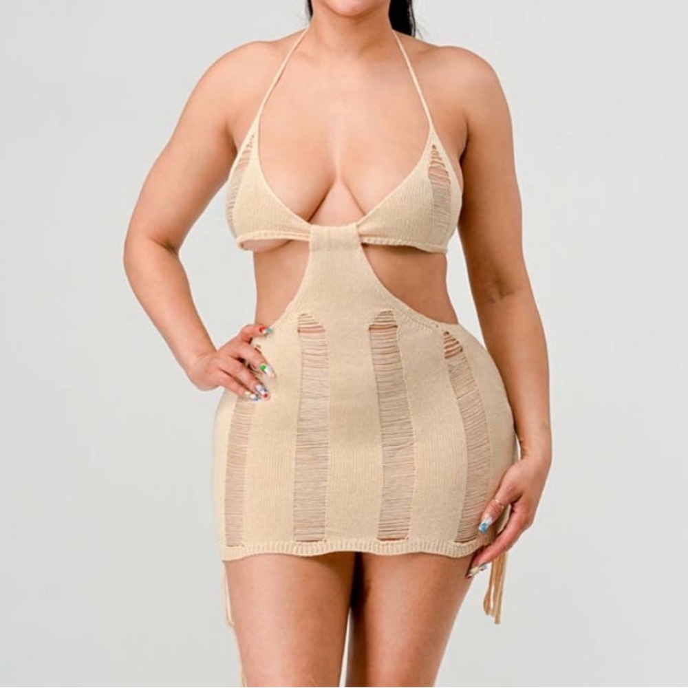 Elegant Tan Cut-Out Swim Dress